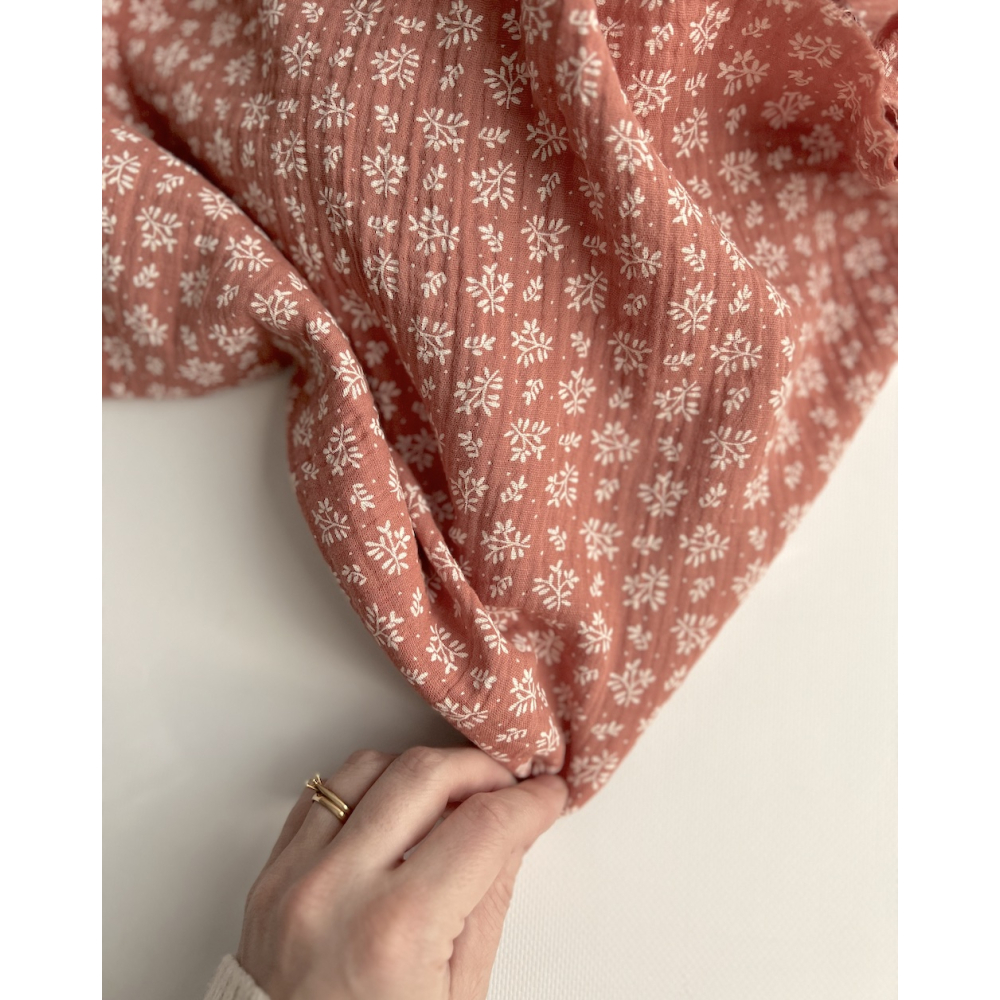 Double gaze de coton Meesya fond marsala à motifs Batikou - 2