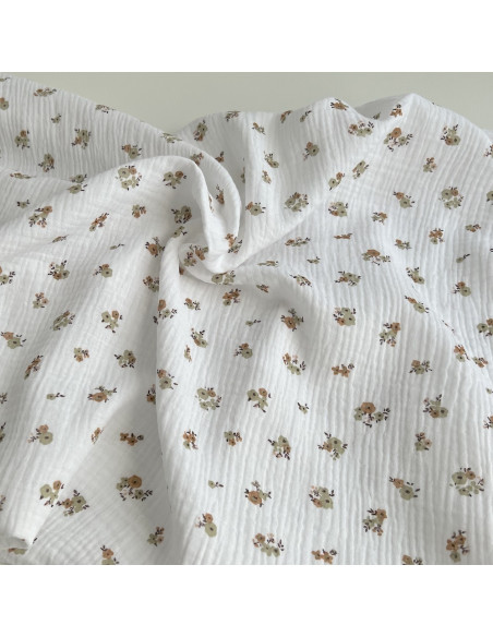 Double gaze de coton Hope blanc motifs fleuris Naturel Batikou - 1