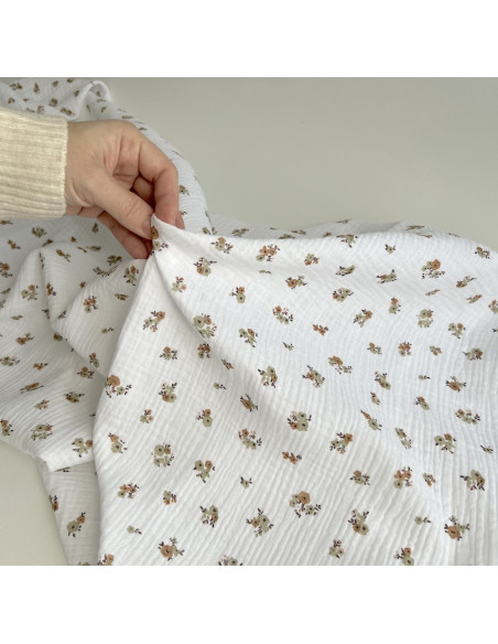 Double gaze de coton Hope blanc motifs fleuris Naturel Batikou - 2