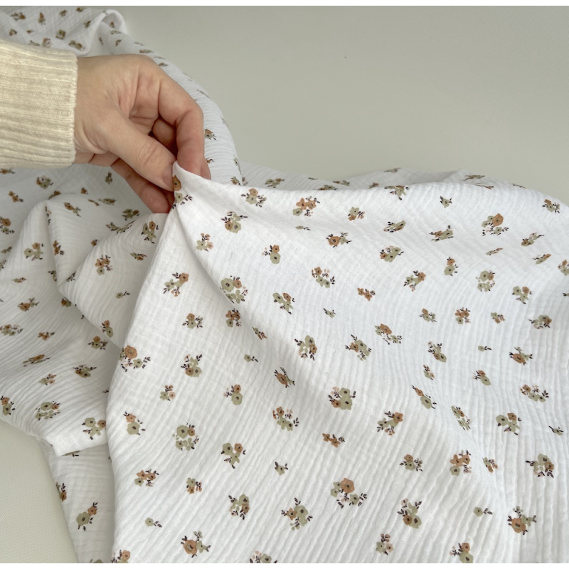 Double gaze de coton Hope blanc motifs fleuris Naturel Batikou - 2