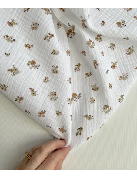 Double gaze de coton Hope blanc motifs fleuris Naturel Batikou - 3