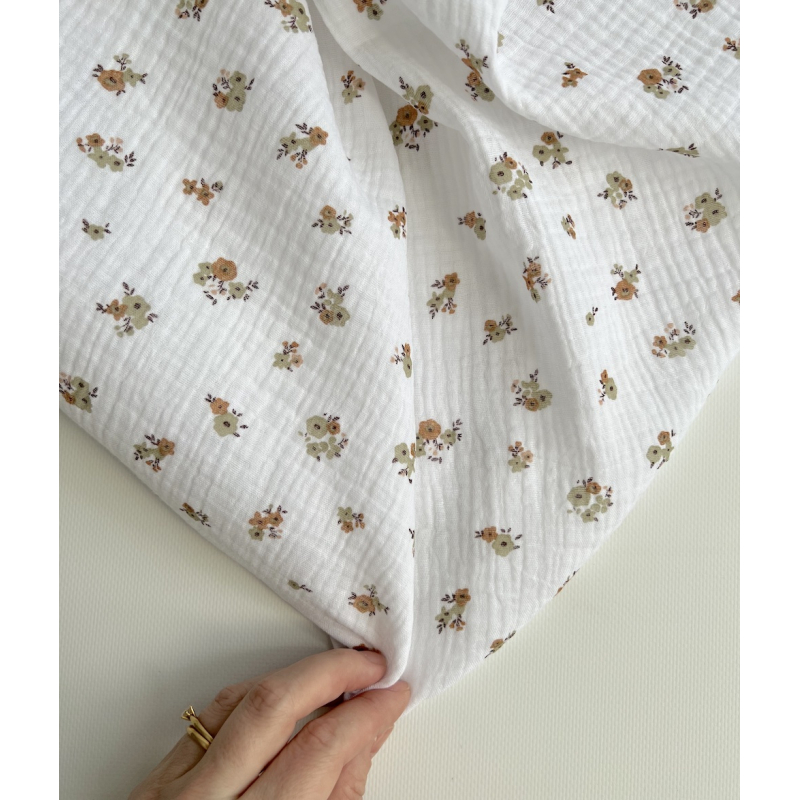 Double gaze de coton Hope blanc motifs fleuris Naturel Batikou - 3