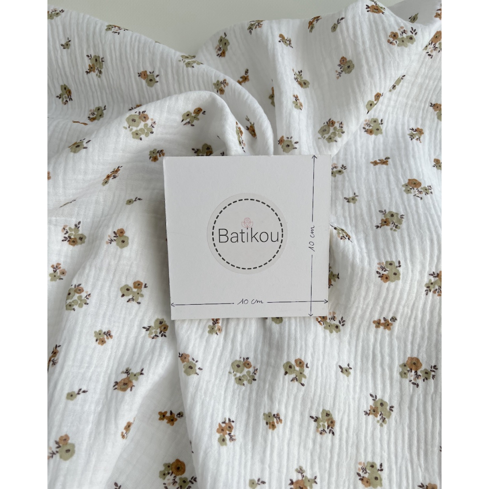 Double gaze de coton Hope blanc motifs fleuris Naturel Batikou - 4