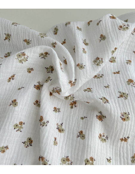 Double gaze de coton Hope blanc motifs fleuris Naturel Batikou - 5