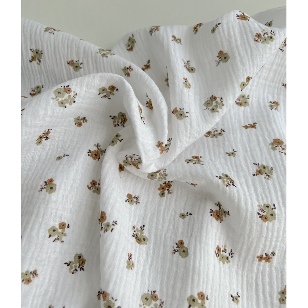 Double gaze de coton Hope blanc motifs fleuris Naturel Batikou - 5