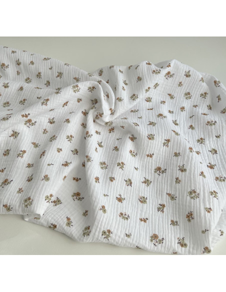 Double gaze de coton Hope blanc motifs fleuris Naturel Batikou - 6