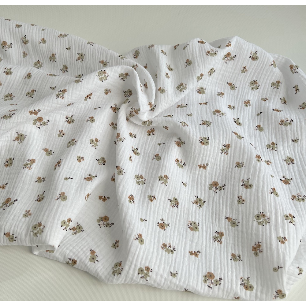 Double gaze de coton Hope blanc motifs fleuris Naturel Batikou - 6