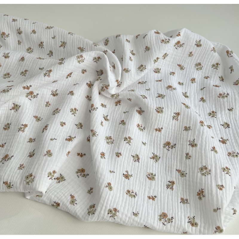 Double gaze de coton Hope blanc motifs fleuris Naturel Batikou - 6