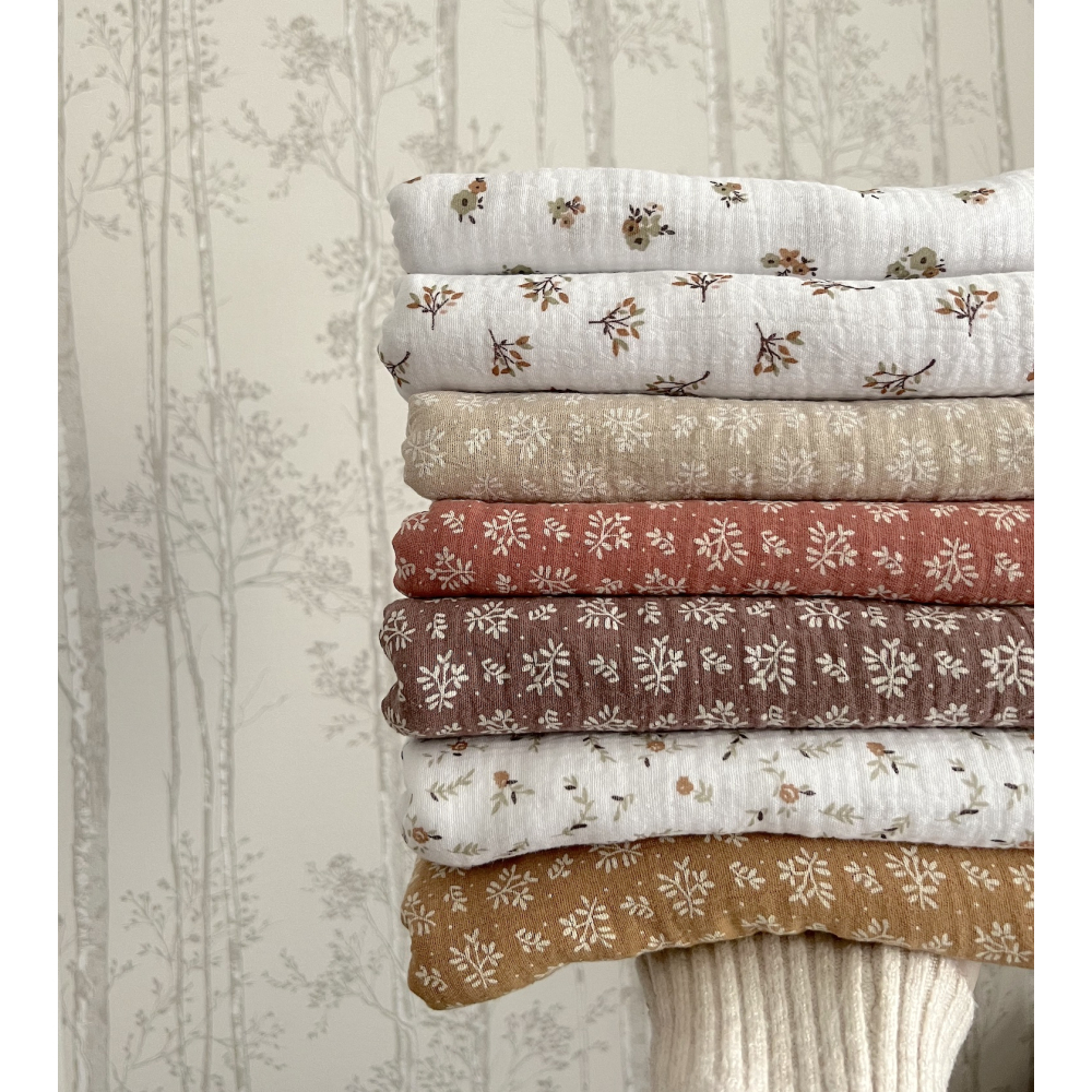 Double gaze de coton Hope blanc motifs fleuris Naturel Batikou - 7