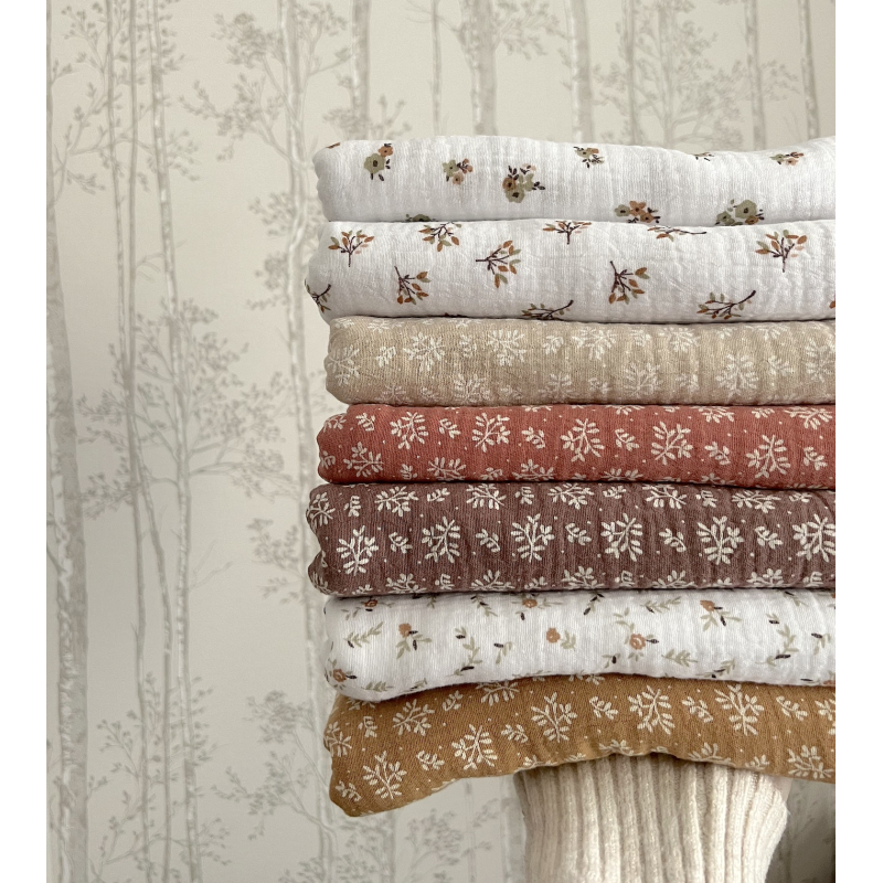 Double gaze de coton Hope blanc motifs fleuris Naturel Batikou - 7