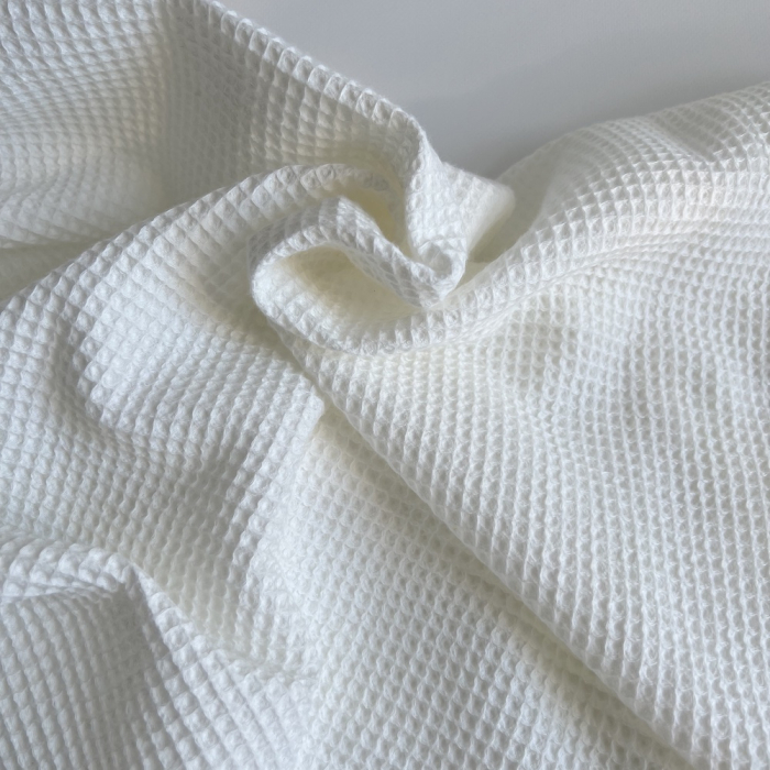 Coton BIO nid d'abeille coloris blanc cassé Tissus issus de l'agriculture biologique  - 1