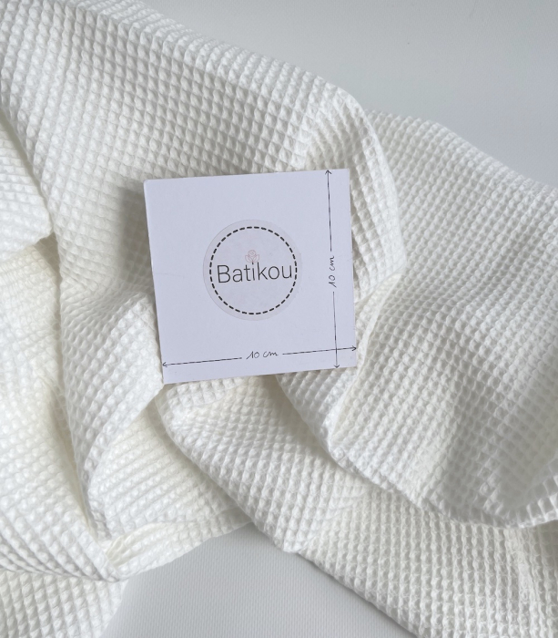 Coton BIO nid d'abeille coloris blanc cassé Tissus issus de l'agriculture biologique  - 3