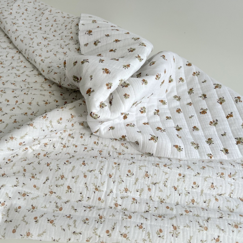 Tissu matelassé double gaze coton Janet/Hope blanc motifs naturel