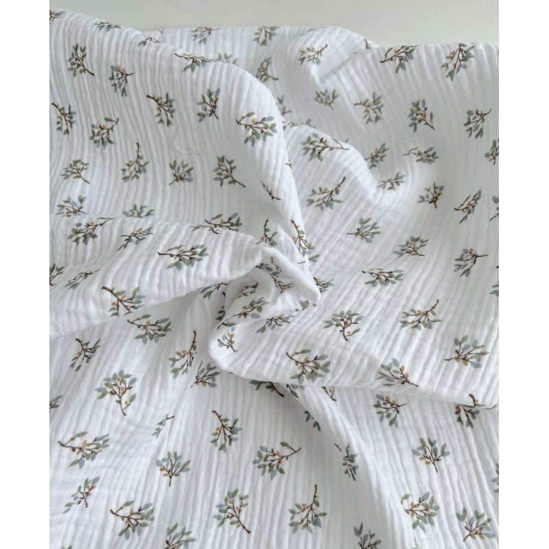 Double gaze de coton Judy blanc motifs fleuris Batikou - 3