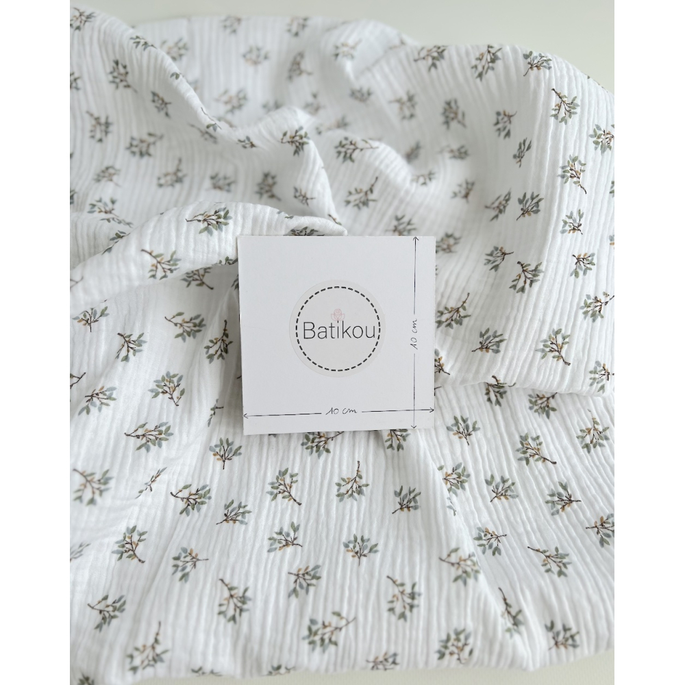 Double gaze de coton Judy blanc motifs fleuris Batikou - 4