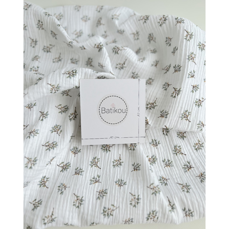 Double gaze de coton Judy blanc motifs fleuris Batikou - 4