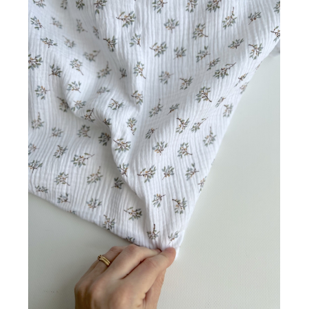 Double gaze de coton Judy blanc motifs fleuris Batikou - 2