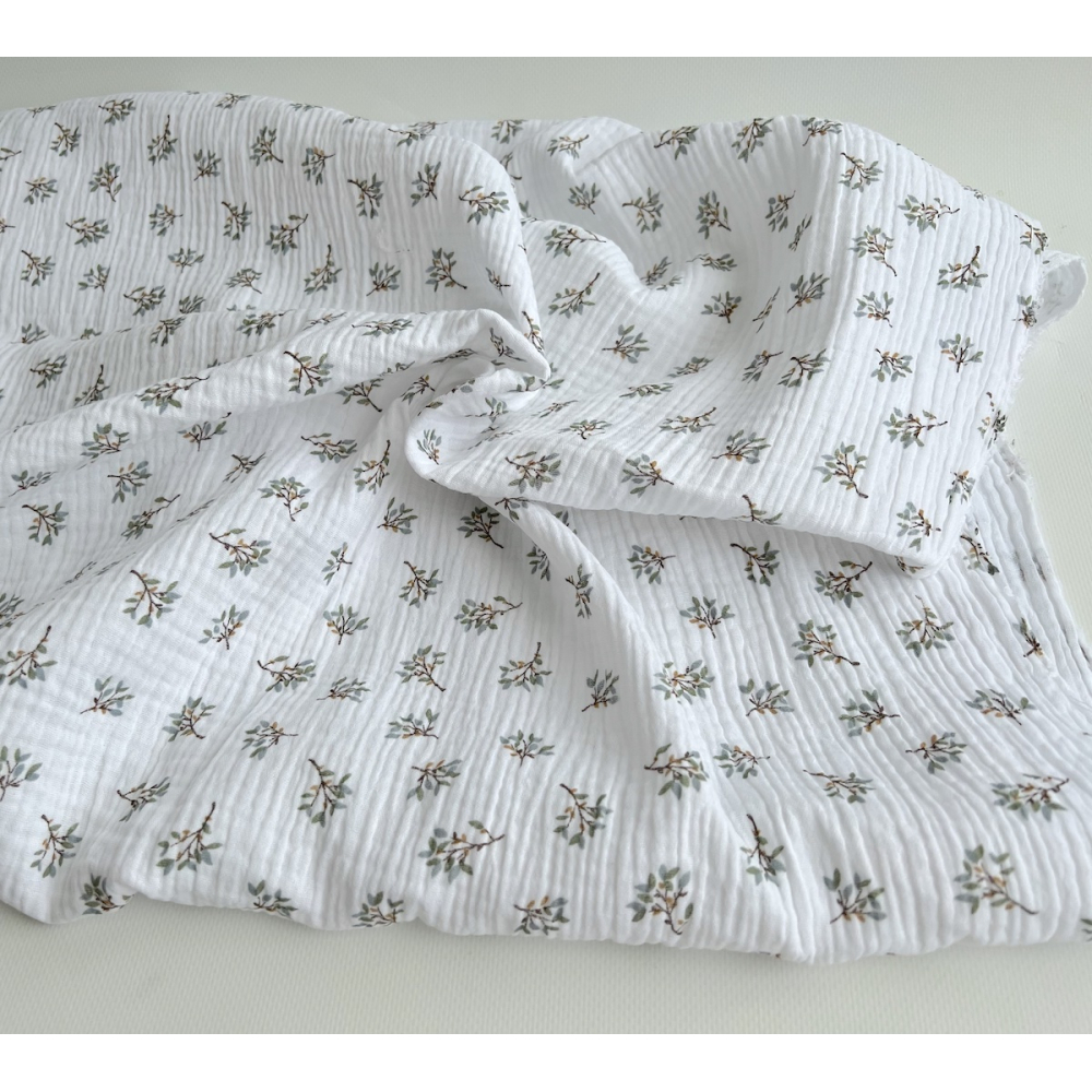 Double gaze de coton Judy blanc motifs fleuris Batikou - 5