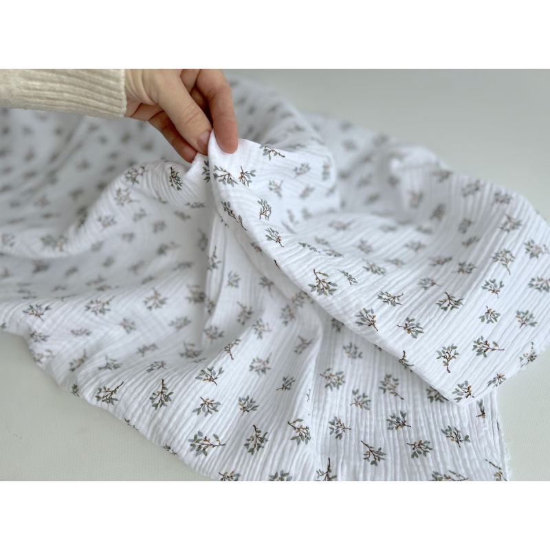 Double gaze de coton Judy blanc motifs fleuris Batikou - 6