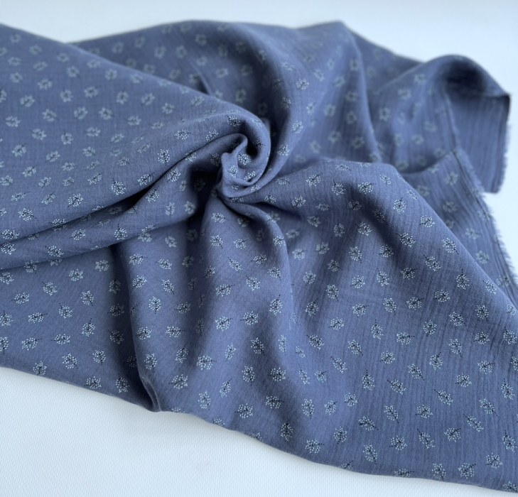 Double gaze de coton BIO bleu jean motif branches Tissus issus de l'agriculture biologique  - 5