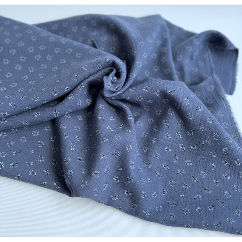 Double gaze de coton BIO bleu jean motif branches Tissus issus de l'agriculture biologique  - 5