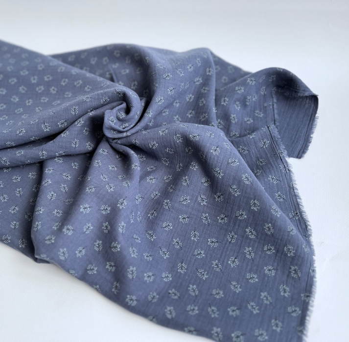 Double gaze de coton BIO bleu jean motif branches Tissus issus de l'agriculture biologique  - 6