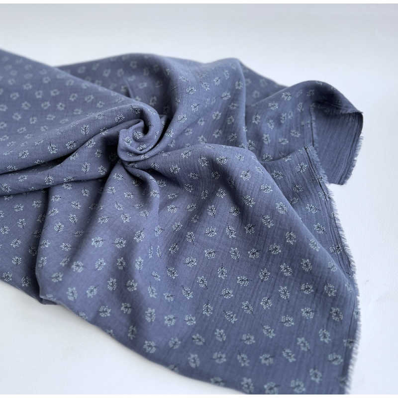 Double gaze de coton BIO bleu jean motif branches Tissus issus de l'agriculture biologique  - 6