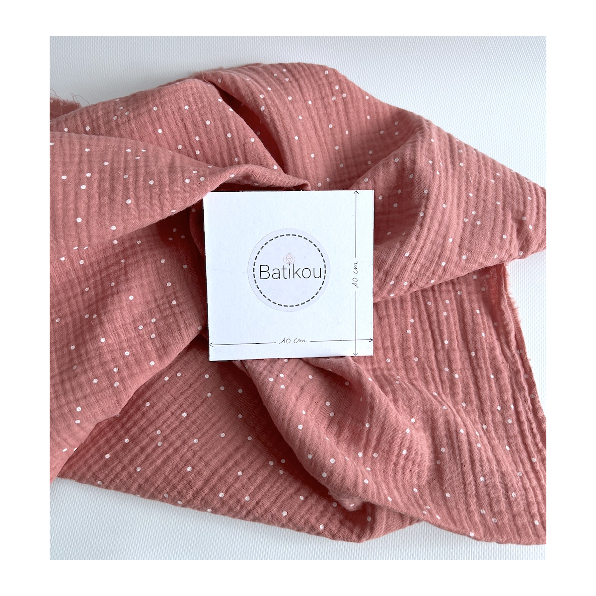Double gaze de coton coloris rose blush à pois blanc Tissus issus de l'agriculture biologique  - 4