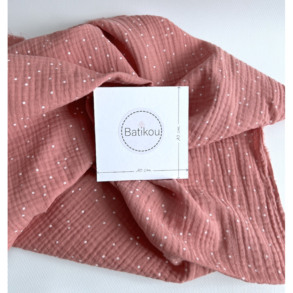 Double gaze de coton coloris rose blush à pois blanc Tissus issus de l'agriculture biologique  - 4