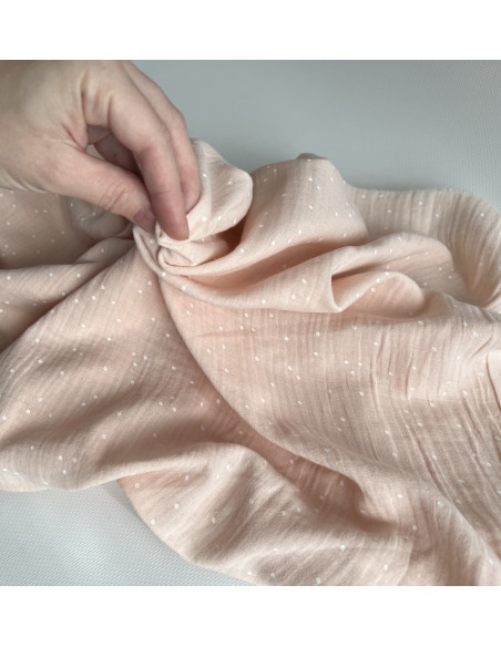 Double gaze de coton coloris rose nude à pois blanc Tissus issus de l'agriculture biologique  - 3