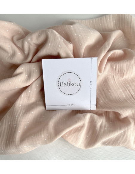 Double gaze de coton coloris rose nude à pois blanc Tissus issus de l'agriculture biologique  - 4