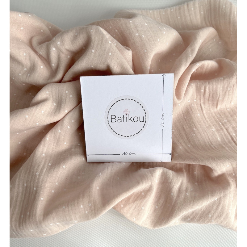 Double gaze de coton coloris rose nude à pois blanc Tissus issus de l'agriculture biologique  - 4