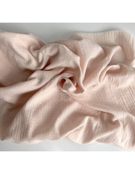 Double gaze de coton coloris rose nude à pois blanc Tissus issus de l'agriculture biologique  - 5