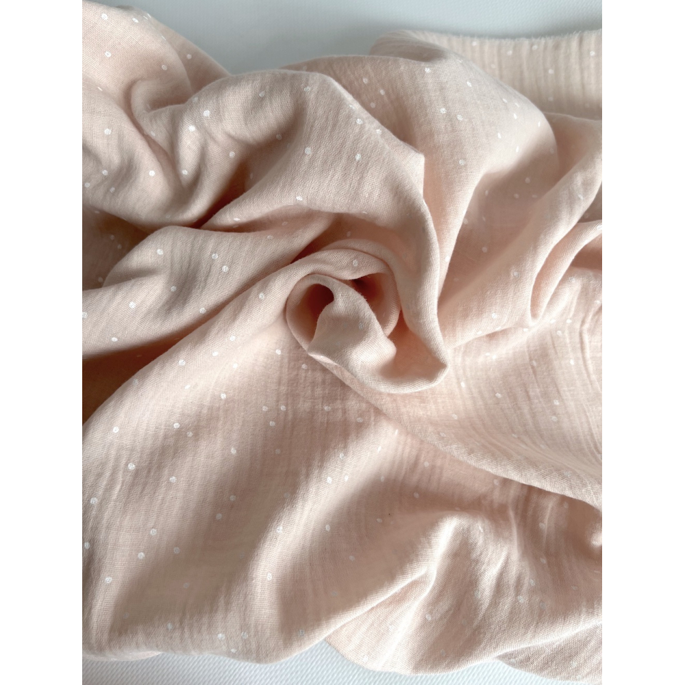 Double gaze de coton coloris rose nude à pois blanc Tissus issus de l'agriculture biologique  - 6