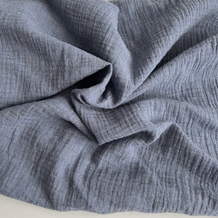 Double gaze de coton BIO chiné coloris bleu denim Tissus issus de l'agriculture biologique  - 1