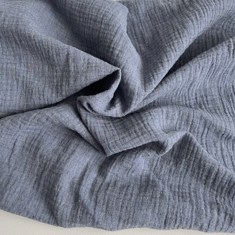 Double gaze de coton BIO chiné coloris bleu denim Tissus issus de l'agriculture biologique  - 1
