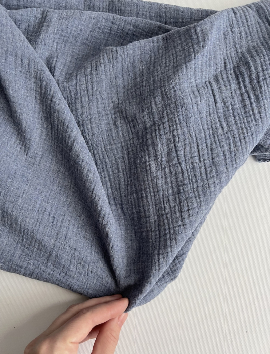 Double gaze de coton BIO chiné coloris bleu denim Tissus issus de l'agriculture biologique  - 2