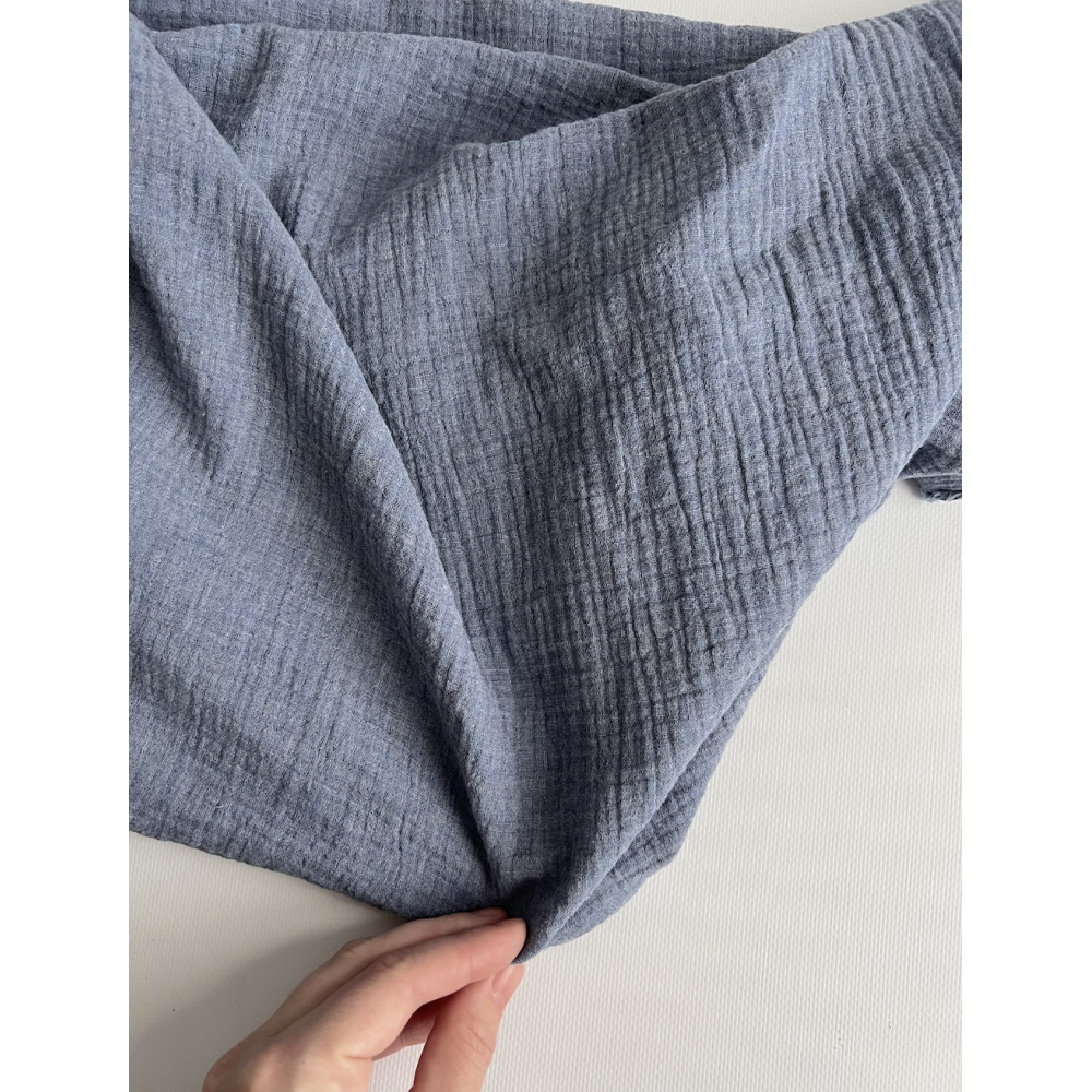 Double gaze de coton BIO chiné coloris bleu denim Tissus issus de l'agriculture biologique  - 2