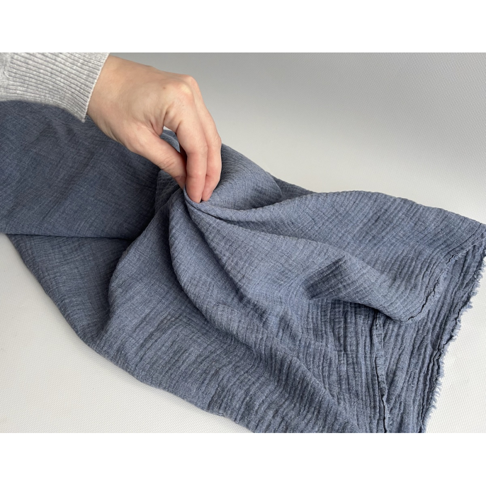 Double gaze de coton BIO chiné coloris bleu denim Tissus issus de l'agriculture biologique  - 3