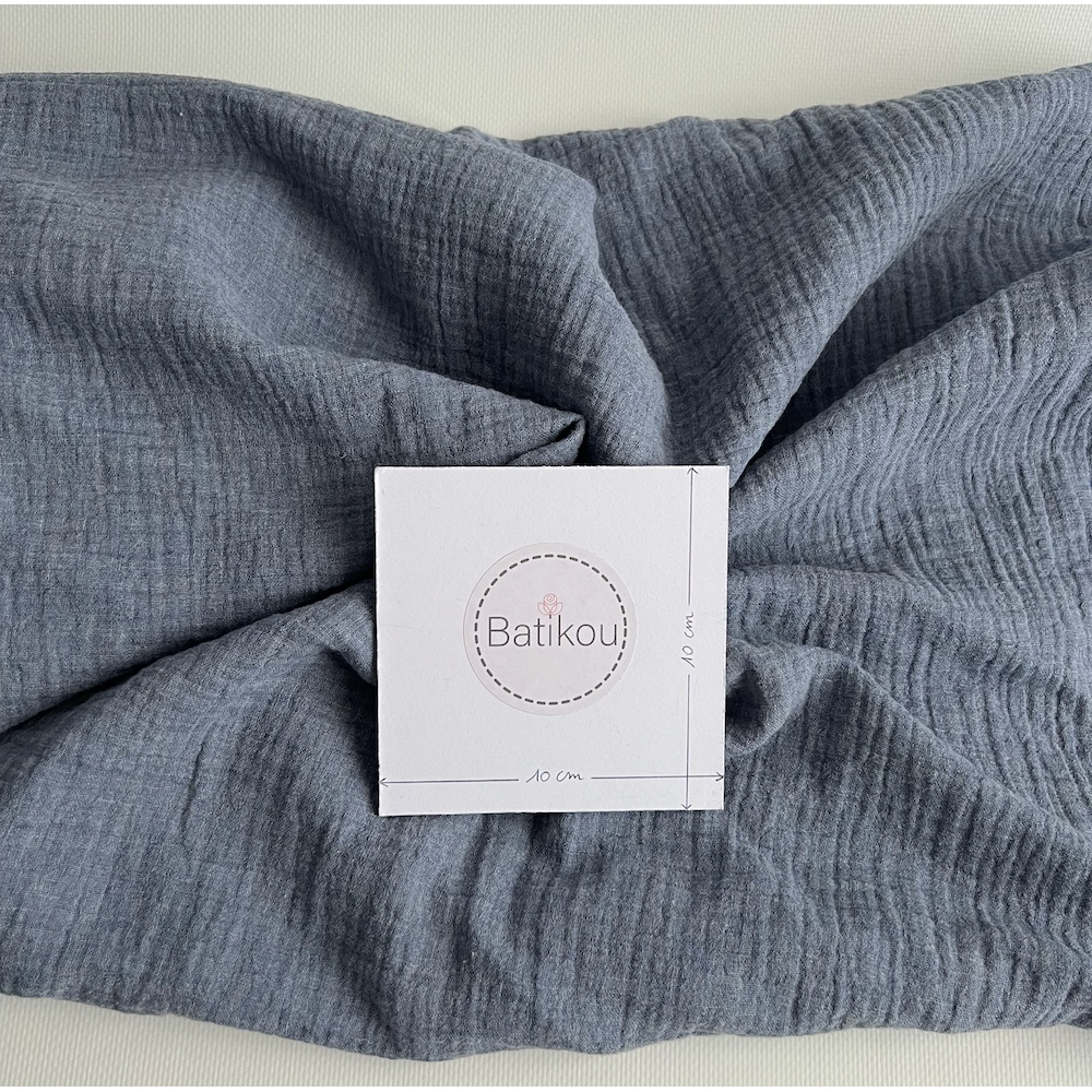 Double gaze de coton BIO chiné coloris bleu denim Tissus issus de l'agriculture biologique  - 4