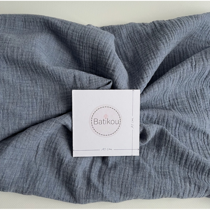Double gaze de coton BIO chiné coloris bleu denim Tissus issus de l'agriculture biologique  - 4