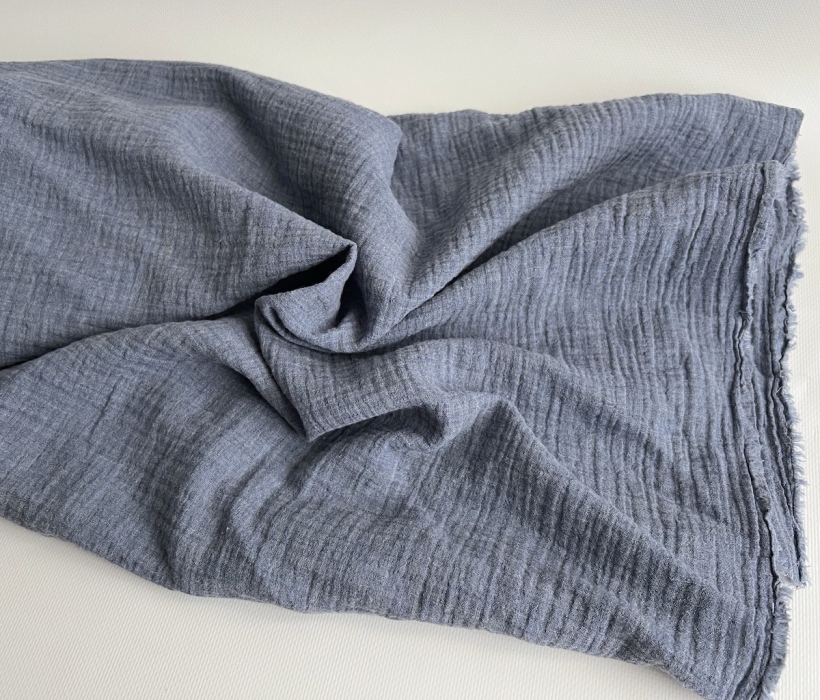 Double gaze de coton BIO chiné coloris bleu denim Tissus issus de l'agriculture biologique  - 5