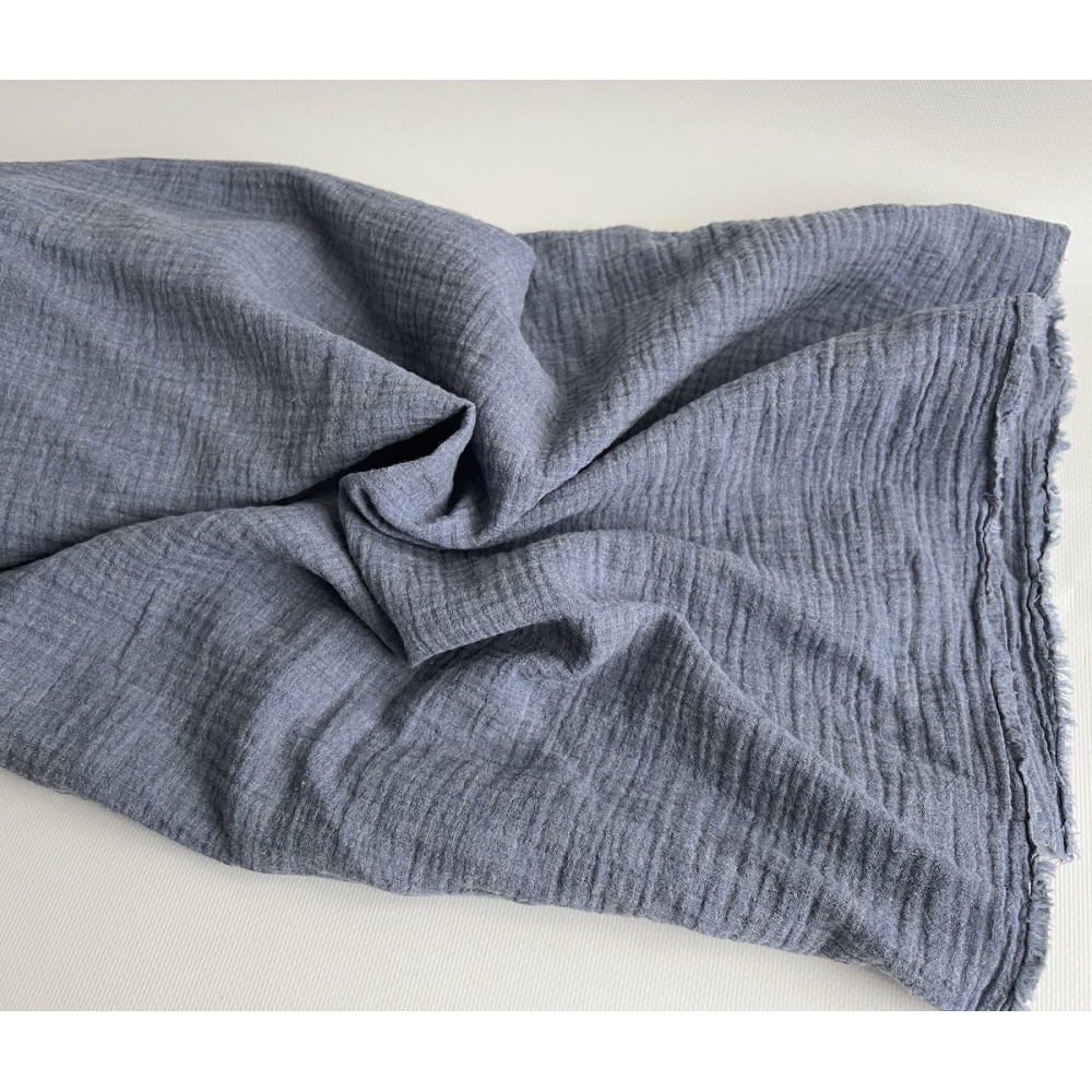 Double gaze de coton BIO chiné coloris bleu denim Tissus issus de l'agriculture biologique  - 5