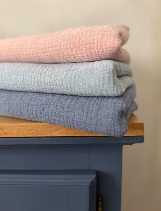 Double gaze de coton BIO chiné coloris bleu denim Tissus issus de l'agriculture biologique  - 6