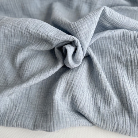 Double gaze de coton BIO chiné coloris bleu ciel Tissus issus de l'agriculture biologique  - 1