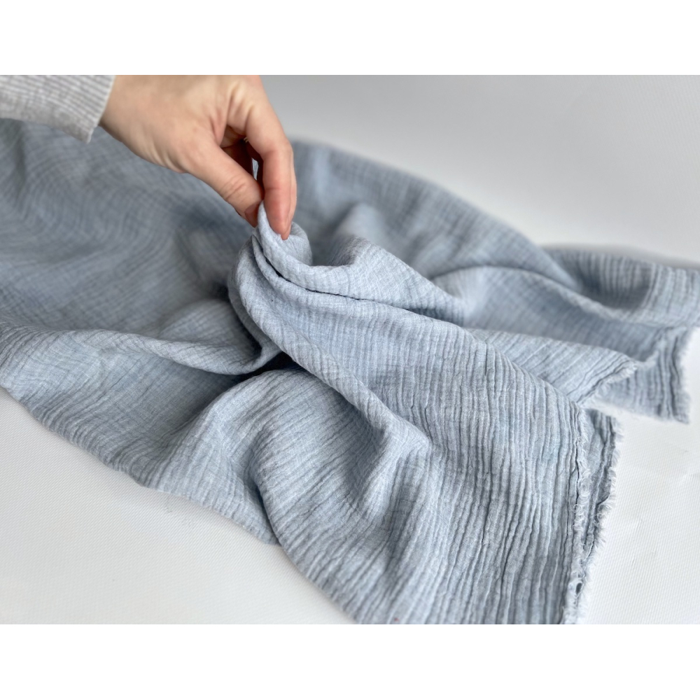 Double gaze de coton BIO chiné coloris bleu ciel Tissus issus de l'agriculture biologique  - 3