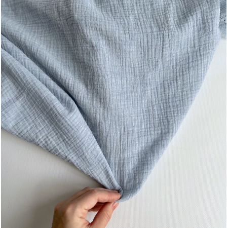 Double gaze de coton BIO chiné coloris bleu ciel Tissus issus de l'agriculture biologique  - 2