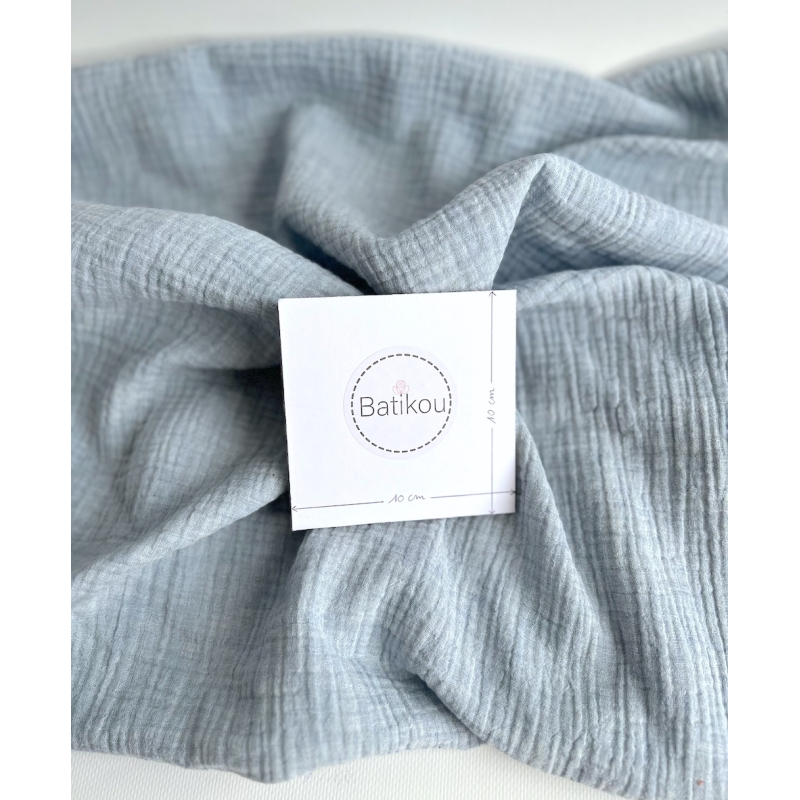 Double gaze de coton BIO chiné coloris bleu ciel Tissus issus de l'agriculture biologique  - 4