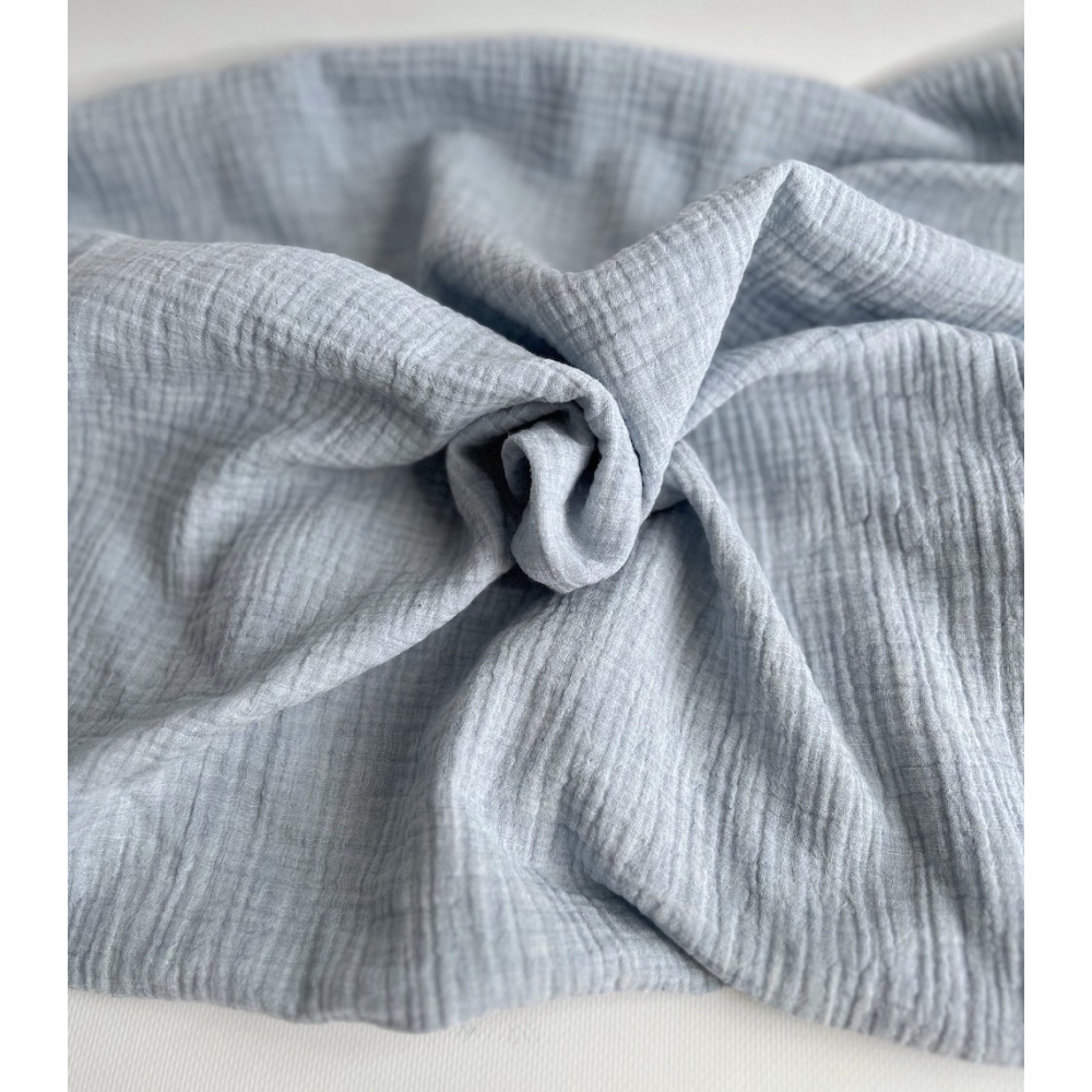 Double gaze de coton BIO chiné coloris bleu ciel Tissus issus de l'agriculture biologique  - 6