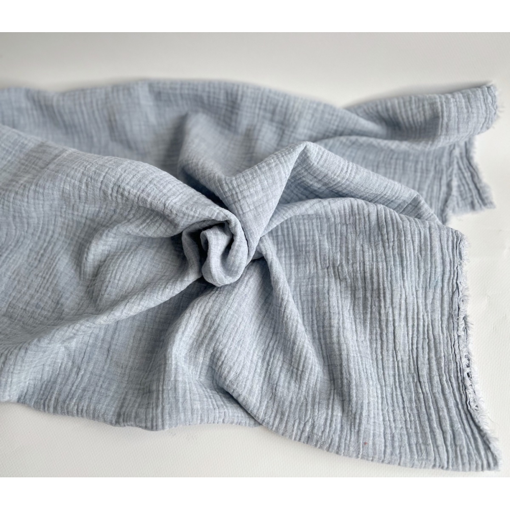 Double gaze de coton BIO chiné coloris bleu ciel Tissus issus de l'agriculture biologique  - 7